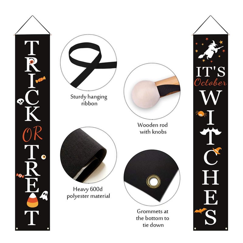 DAZONGE Halloween Decorations, Trick or Treat & It's October Witches Porch Banners for Halloween Hanging Decorations Indoor Outdoor - Image 4